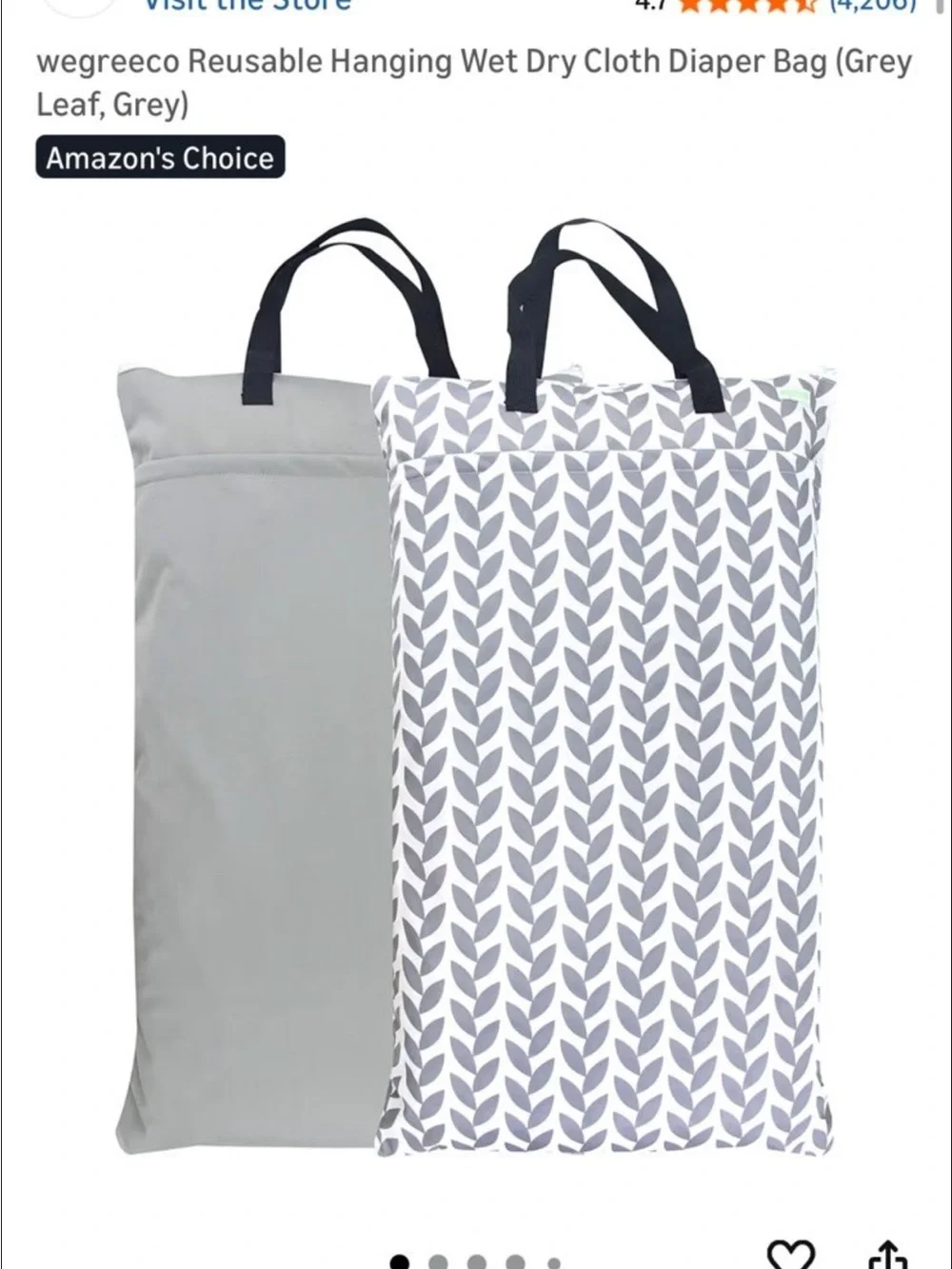 2 Pack Reusable Hanging Wet/Dry Cloth Diaper Bag Grey & Grey Leaf